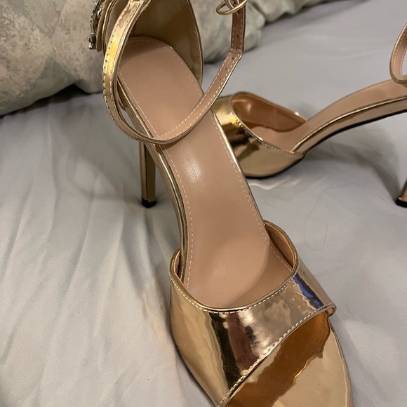Metallic Rose gold & crystal open toe stilettos - Picture 4 of 5
